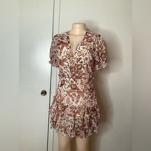 Aqua Brown and Cream Floral Dress